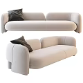Modern Beige Upholstered Multi Person Sofa With Curved Armrests And Black Cushion
