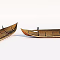 Two Traditional Wooden Boats With Natural Wood Plank Design On White Background