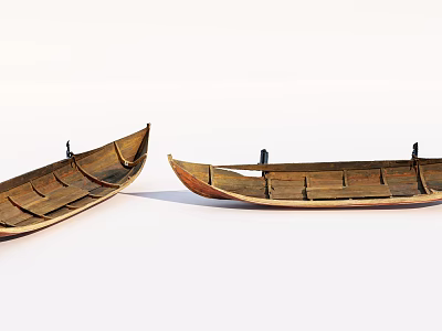 Two Traditional Wooden Boats With Natural Wood Plank Design On White Background 3d model