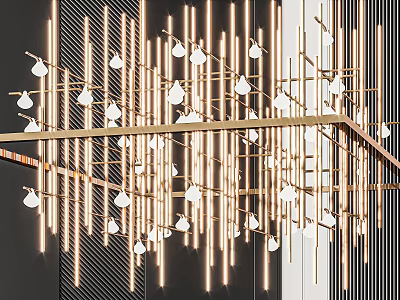 Modern Luxury Hanging Chandelier With Golden Metal Frame And Transparent Linear Design Bulbs 3d model