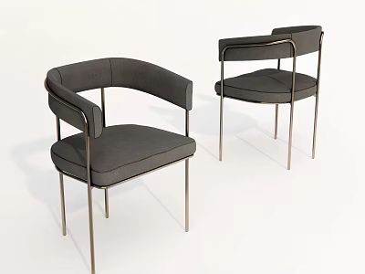 Modern Set Of Two Gray Upholstered Dining Chairs With Metal Legs And Arms 3d model