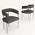 Modern Set Of Two Gray Upholstered Dining Chairs With Metal Legs And Arms