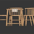 Rectangular Wooden Dining Table Set With 4 Chairs And Bench For Home Dining Area 3d model