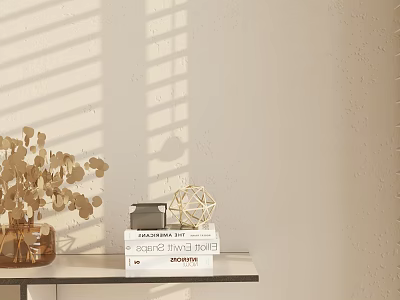 Decorative Ornament Set With Sunlight Blinds Beige Wall Eucalyptus Glass Vase Books Geometric Sculpture 3d model