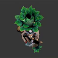 Oriental Traditional Elderly Game Movie Character With Long Beard Carrying Bag Holding Scroll Green Plants