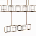 Modern Double Row Chandelier With Metal Frame And Transparent Glass Shades