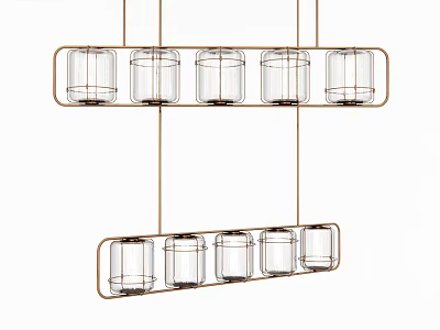 Modern Double Row Chandelier With Metal Frame And Transparent Glass Shades 3d model