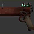 Red Sci Fi Gun With Green Glowing Sights And Brown Grip Mechanical Design