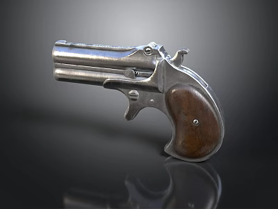 Classic Silver Revolver With Brown Wooden Grip And Shiny Metallic Finish 3d model