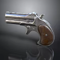 Classic Silver Revolver With Brown Wooden Grip And Shiny Metallic Finish
