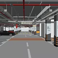 Indoor Parking Garage With B Signs Columns White Floor Lines And Ceiling Lighting