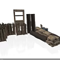 Modern Tactical Training Gear Setup With Ammunition Racks Netting And Sandbags