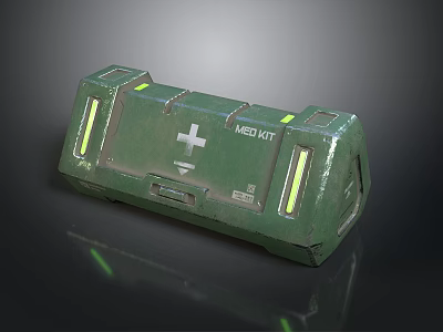 Green Tactical Medkit With Cross Symbol And Yellow Illuminated Strips 3d model