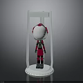 Red And White Robot Figure In White Frame Structure With Circular Base
