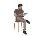 Seat Chair Man Reading Man 3d model