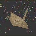 Origami Crane Paper Art Figure Standing in Falling Rain with Water Droplets