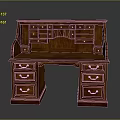 Elegant Traditional Wooden Desk With Multiple Drawers And Upper Storage Compartments