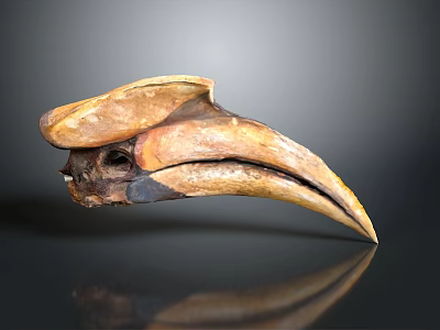 Prehistoric Flying Animal Skull with Large Beak and Textured Surface on Dark Background 3d model