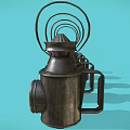 Vintage Multiple Candle Lanterns in Black and Brown With Handles on Light Blue Background