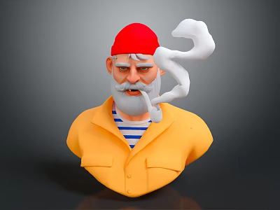 Old Man Wearing Yellow Coat Red Hat White Beard And Snake Shaped Smoke From Pipe 3d model