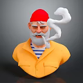 Old Man Wearing Yellow Coat Red Hat White Beard And Snake Shaped Smoke From Pipe