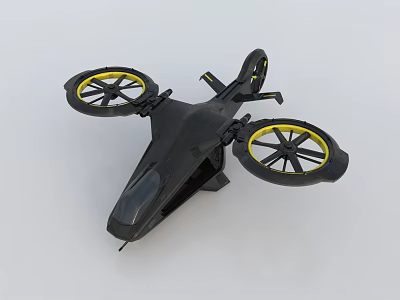 Smart Drone Featuring Black Frame Dual Yellow Propellers And Streamlined Design 3d model