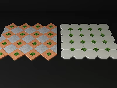 Small Green Plants In Hexagonal Pattern With Orange And White Decorative Tiles 3d model