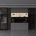 Modern Wine Cabinet Design In Open Kitchen Interior With Glass Shelves And Wooden Frames