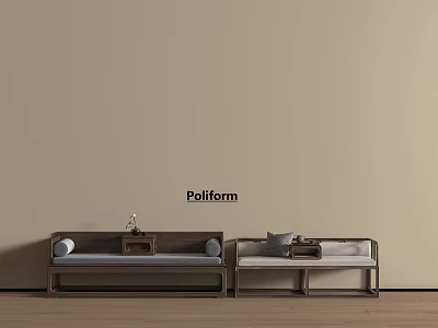 Modern Poliform Wooden Daybed Lounge Design With Cushions And Solid Frame Interior 3d model