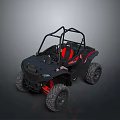 Black All Terrain Vehicle With Red Seats Roll Cage And Large Off Road Tires