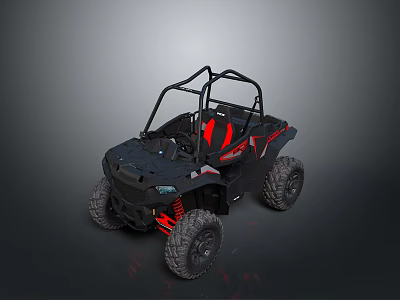 Black All Terrain Vehicle With Red Seats Roll Cage And Large Off Road Tires 3d model