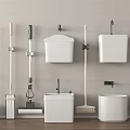 Wall Mounted Bathroom Fixtures And Cleaning Tools Like Mops Brooms Toilet Brushes