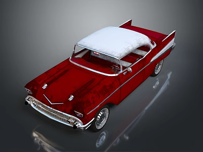 Shiny Red Classic Vintage Car With White Roof And Chrome Accents 3d model