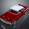 Shiny Red Classic Vintage Car With White Roof And Chrome Accents