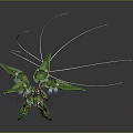 Green Fantasy Character Creature With Detailed Wings And Long Antennae 3D Model Design