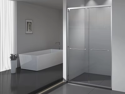 Minimalist Modern Neutral Tone Bathroom With Freestanding Bathtub And Sliding Glass Shower Enclosure 3d model