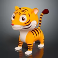 Cute 3D Cartoon Tiger Character With Yellow Black Stripes Big Eyes Red Nose White Belly Paws