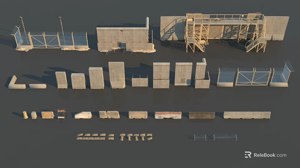 Architectural Construction Model Components With Walls Railings Steps And Platform Blocks 3d model 