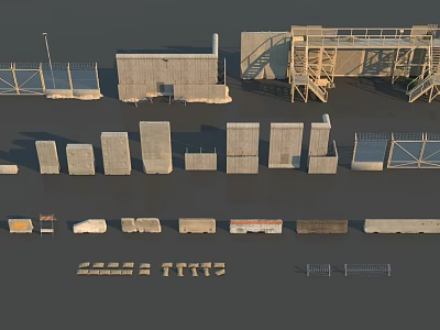 Architectural Construction Model Components With Walls Railings Steps And Platform Blocks 3d model