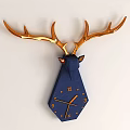 Modern Deer Head Shape Wall Decor With Golden Antlers White Head And Clock