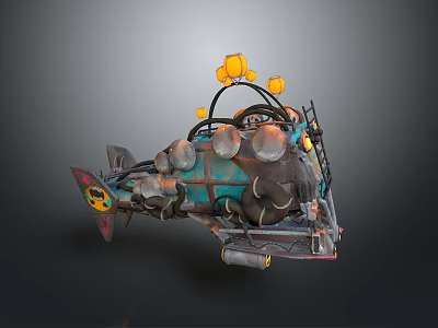 Vintage Mechanical Contraption Featuring Orange Lights Metal Components And Dome Structure 3d model