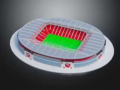 Oval Stadium Architectural Model With Red Seats Green Field And Gray Roof 3d model