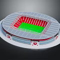 Oval Stadium Architectural Model With Red Seats Green Field And Gray Roof