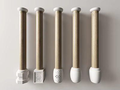 Decorative Wooden Columns With Various Base Designs For Interior Decoration 3d model