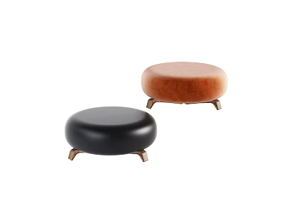 Modern Stylish Ottoman Footstools With Black And Brown Upholstery And Wooden Legs Design 3d model