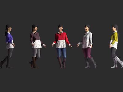 Women Wearing Colorful Tops and Various Pants with Different Footwear Styles 3d model