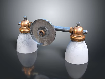 Vintage Wall Lamp With Double White Glass Shades And Brass Metal Frame 3d model