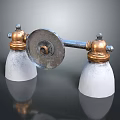 Vintage Wall Lamp With Double White Glass Shades And Brass Metal Frame