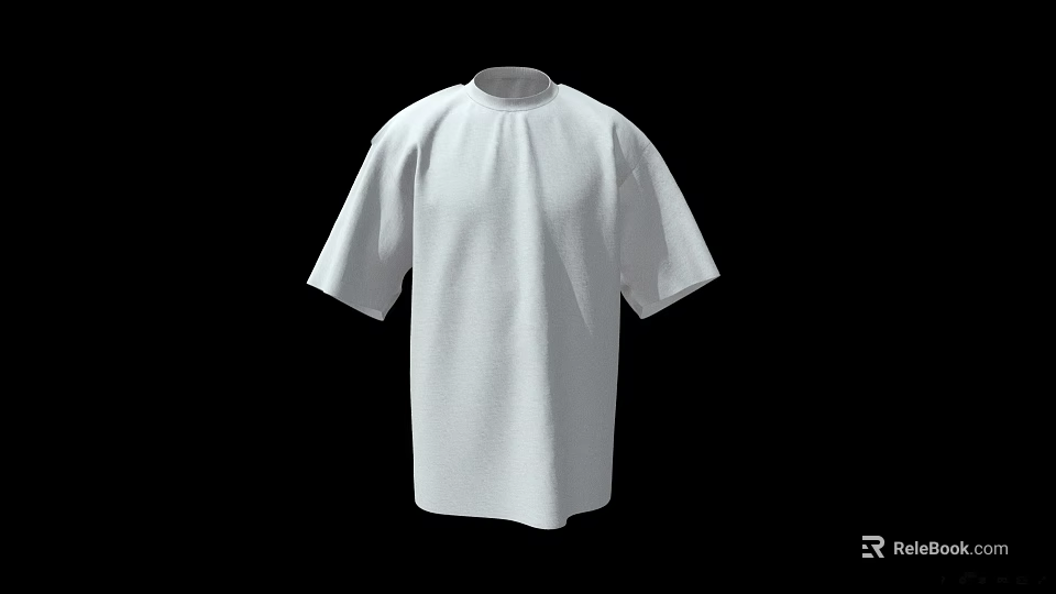 White High Neck Short Sleeve T-shirt With Solid Color Design On Black Background 3d model 