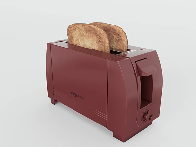 Stylish Red Electric Toaster Kitchen Appliance With Two Slices Of Toast On Top 3d model